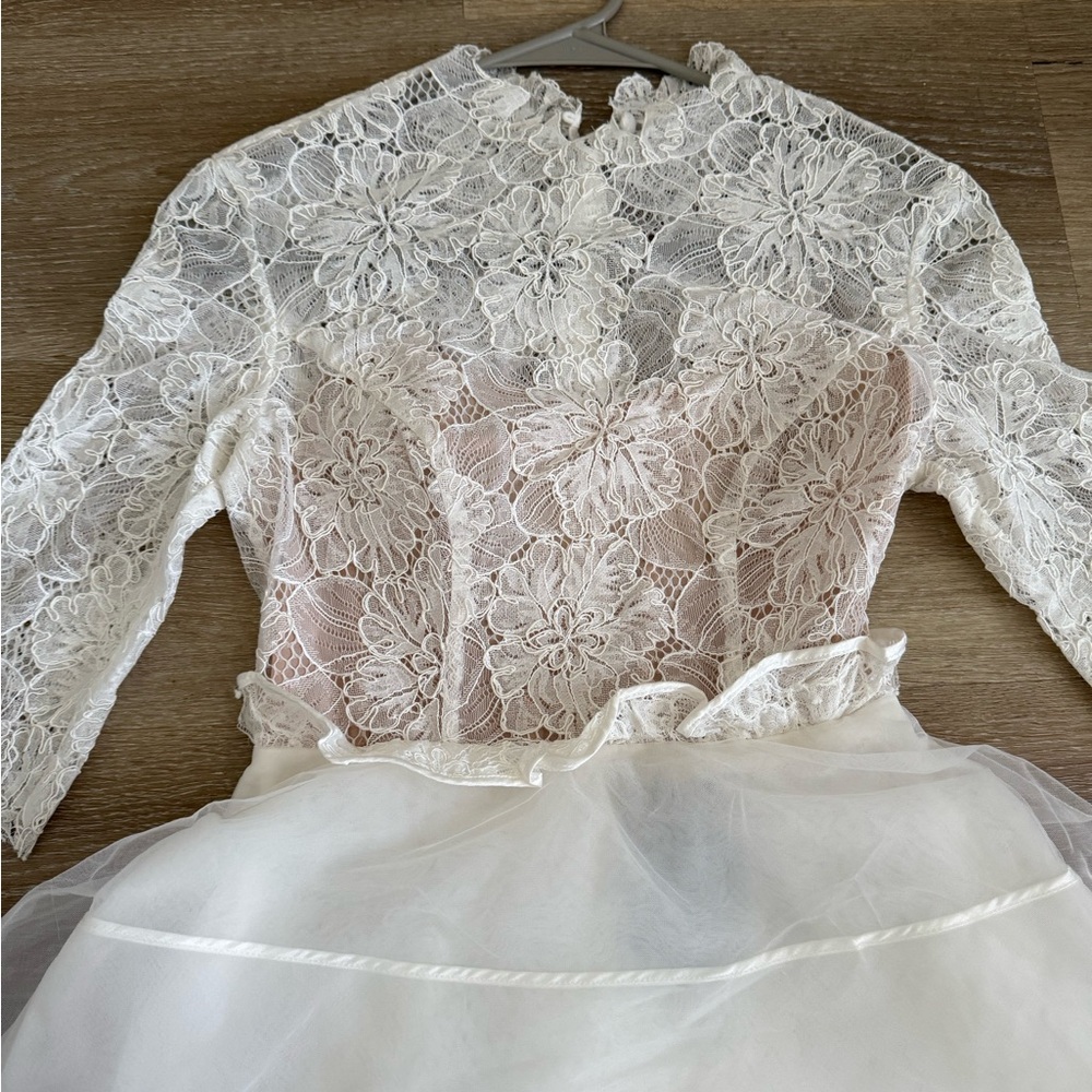 Elegant Cream Long Sleeve Mock Neck Wedding Gown